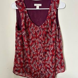 Coldwater Creek Flowy Red Feather Tank Blouse, Size M
